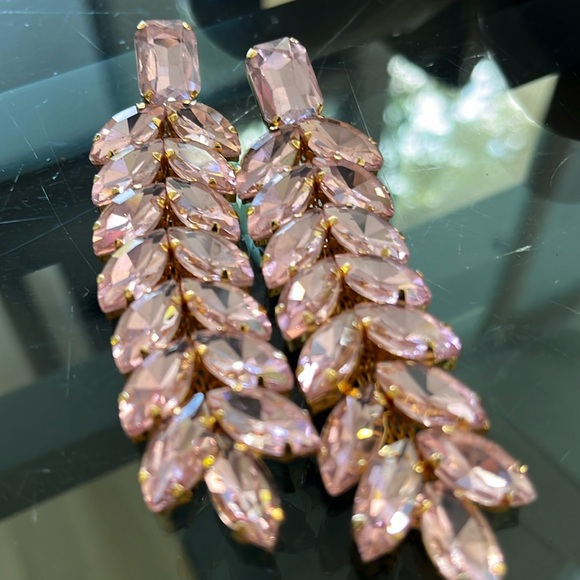 Source Unknown Jewelry - Pink and Gold Leaf long crystal Earrings